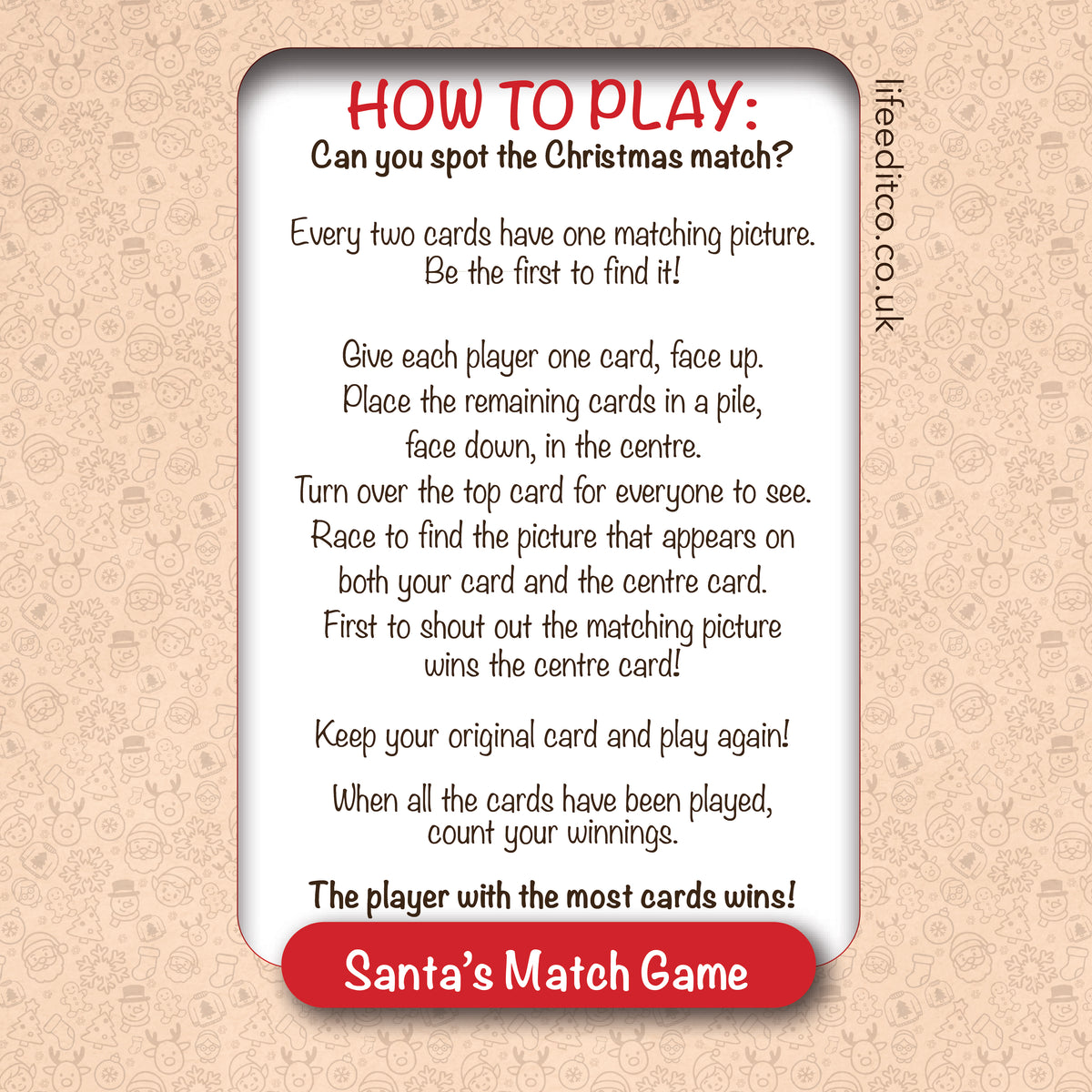 Santa's Match Game | Christmas Matching Card Game | Instant PDF Download
